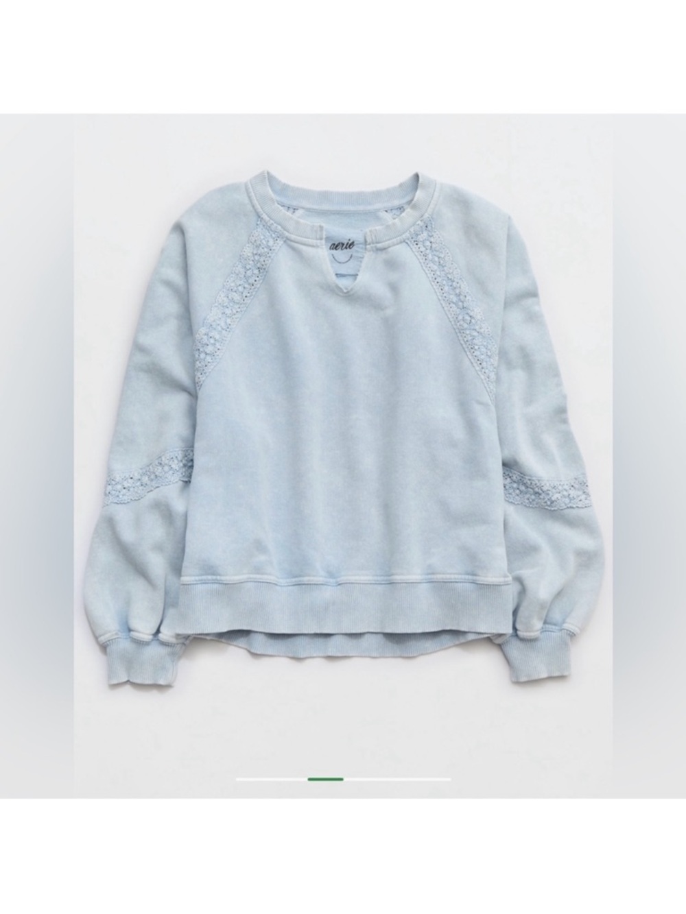 Aerie Hey Crochet Sweatshirt Cloud Wash Blue Long Sleeve Size S Cozy Lounge - Picture 4 of 13
